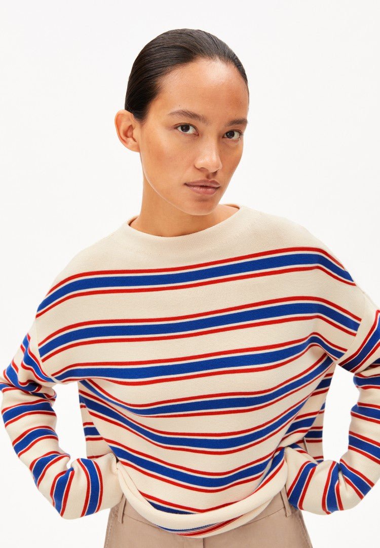 Suéter MERINAA STRIPES KNIT Oatmilk - Mars red - Dynamo blue - Olokuti