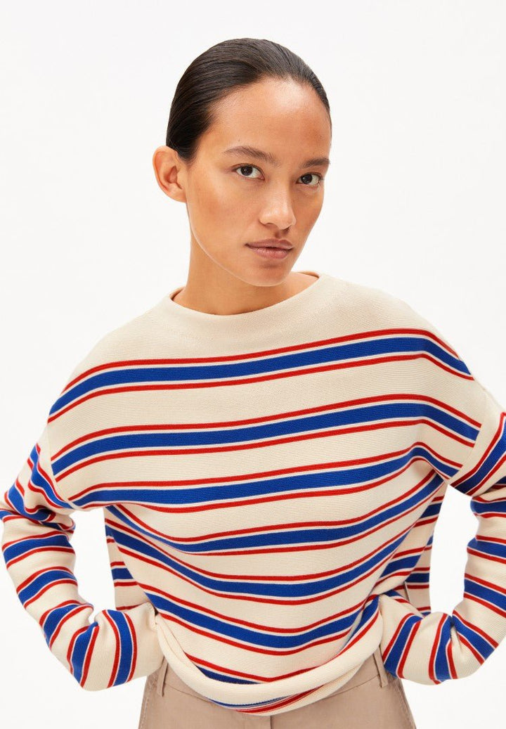 Suéter MERINAA STRIPES KNIT Oatmilk - Mars red - Dynamo blue - Olokuti