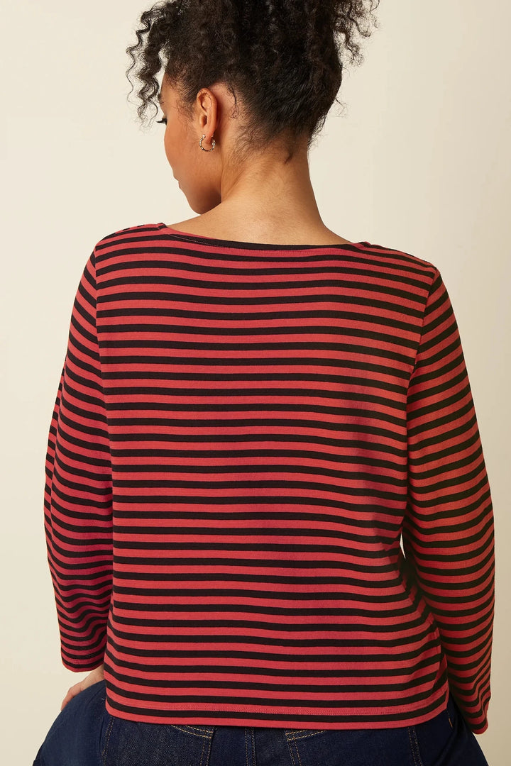Top canesú cuello barco Chopito rayas Fire Red - Olokuti