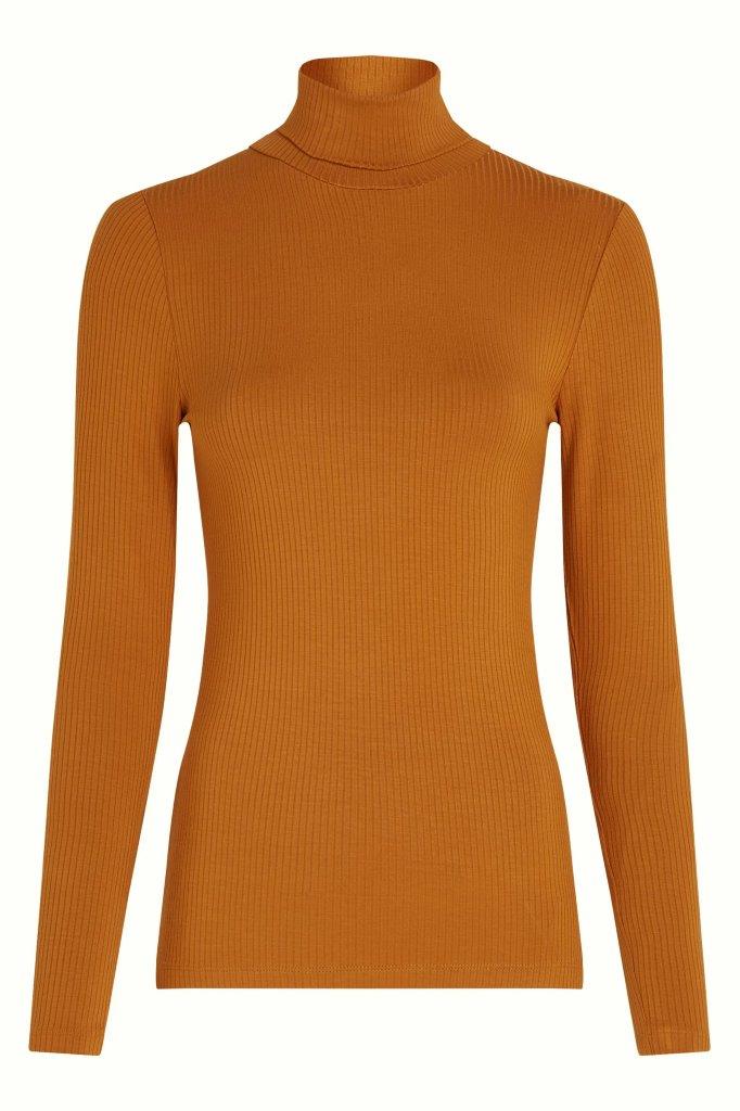 Top Rollneck Uni Rib Maple Orange - Olokuti