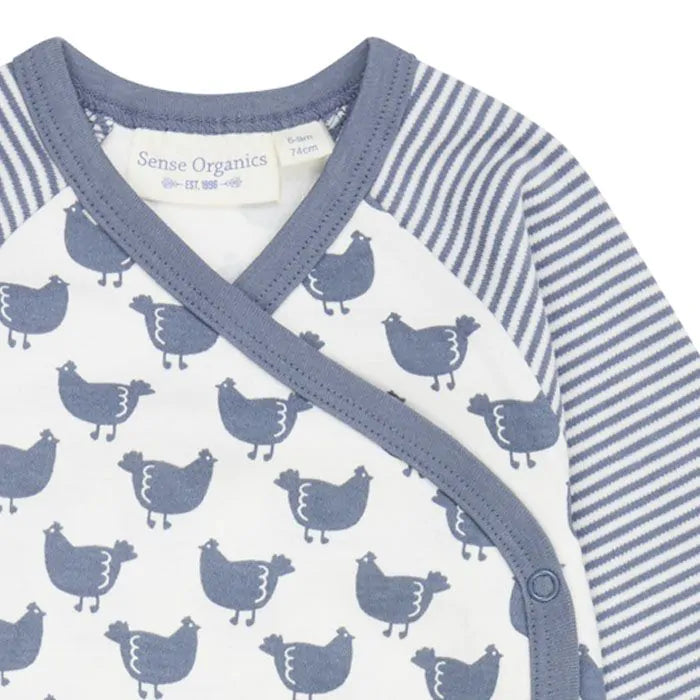 Body Cruzado bebé YGON Rayas + estampado Pollitos Azul