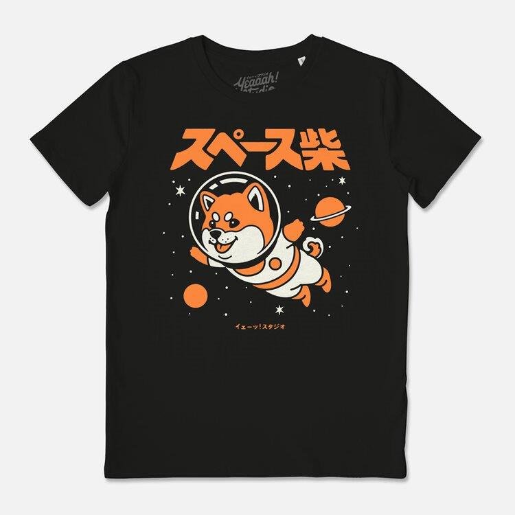 Camiseta algodón orgánico Space Shiba negro - Olokuti