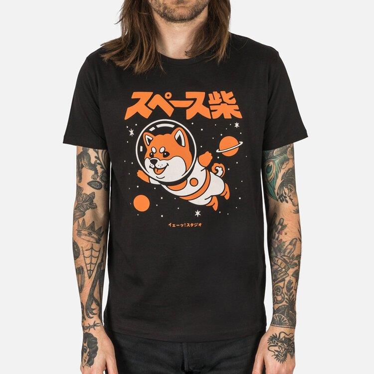 Camiseta algodón orgánico Space Shiba negro - Olokuti