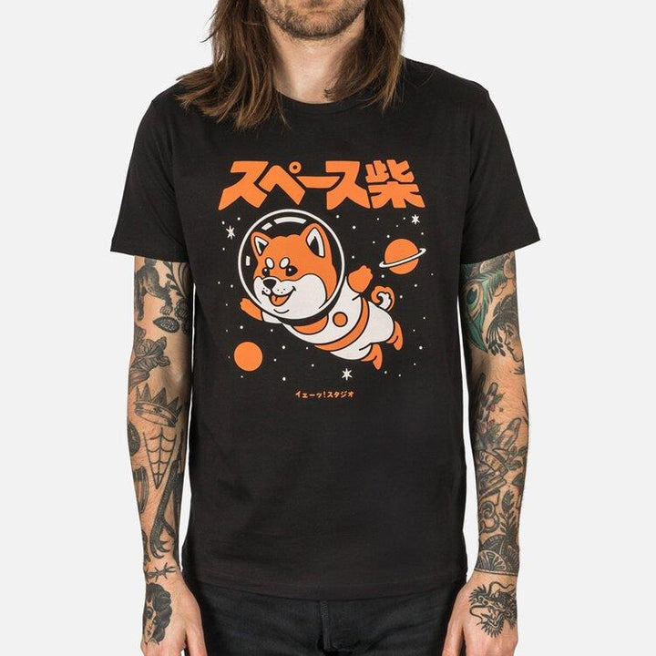 Camiseta algodón orgánico Space Shiba negro - Olokuti