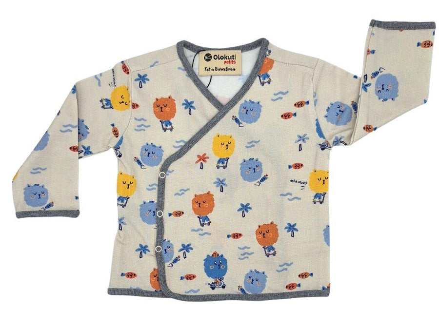 Camiseta Cruzada m/l Gris - Gatos multi - Olokuti