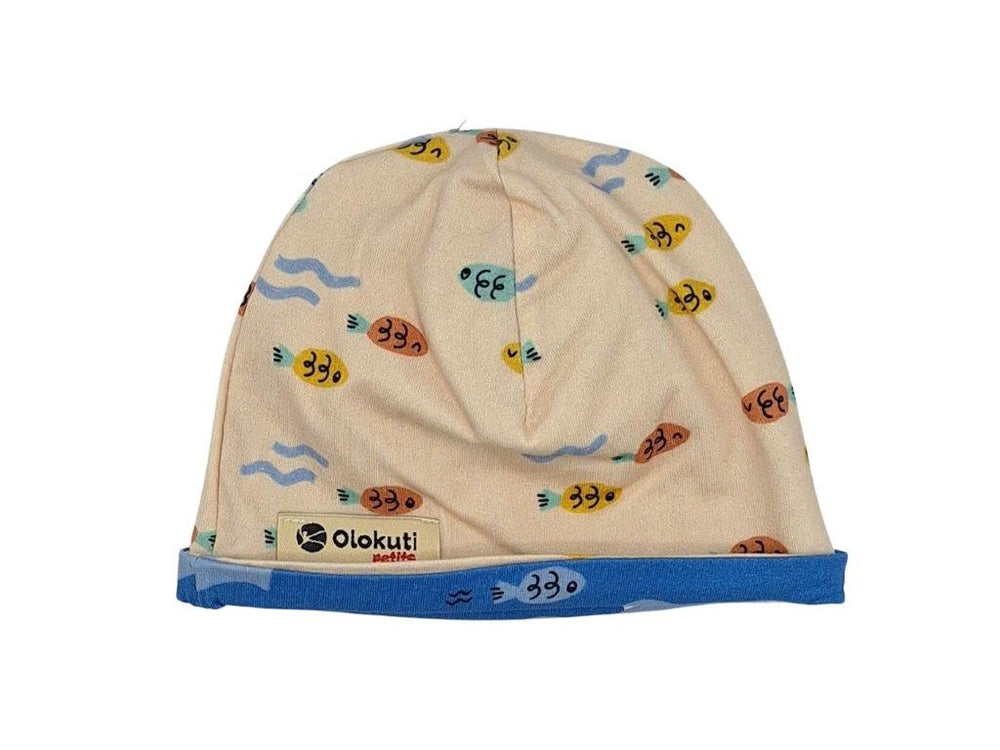 Gorro Reversible bebé Crudo - Peces multi / Azul - Olas - Olokuti