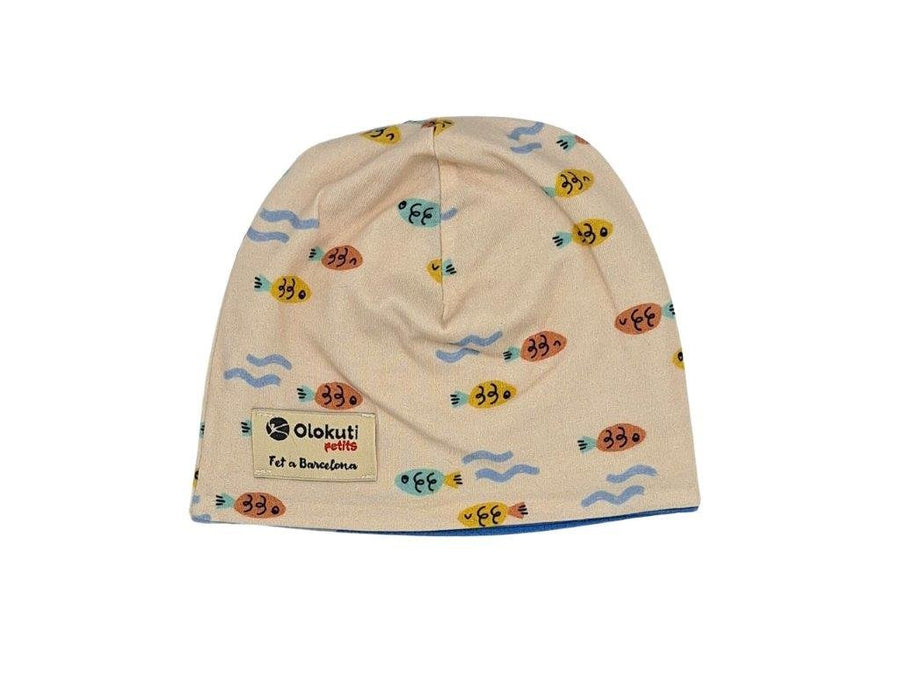 Gorro Reversible bebé Crudo - Peces multi / Azul - Olas - Olokuti