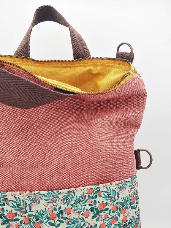 Bolso-mochila estampado avellano de tela reciclada - Fieito