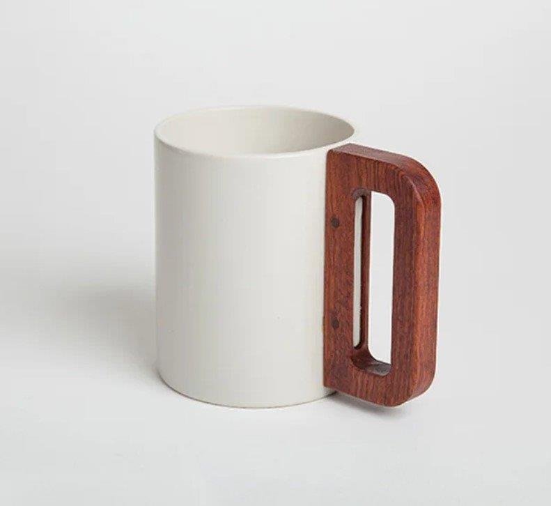 Mug cerámica blanco con asa madera - Olokuti