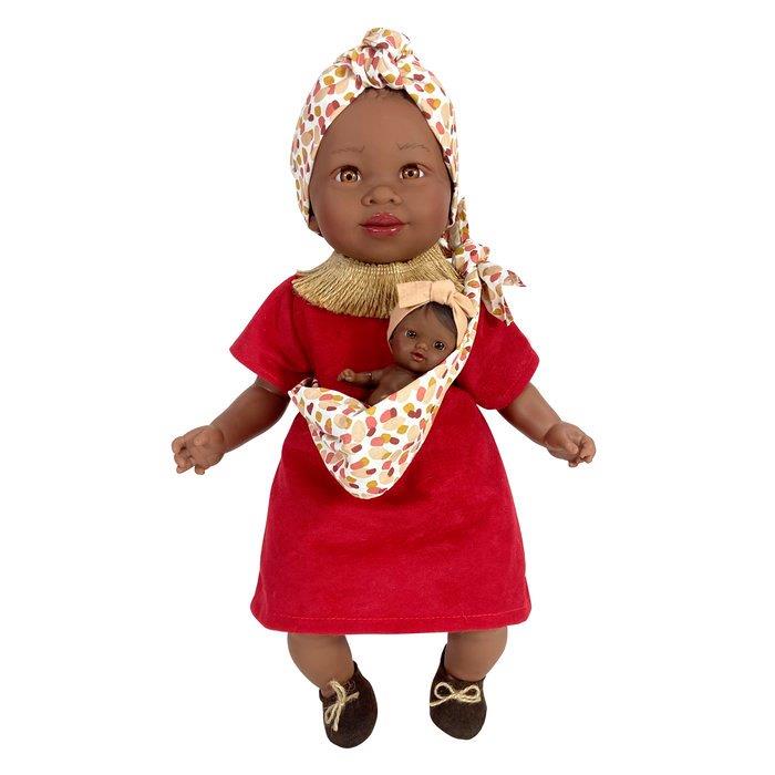 Muñeca Maria con bebé mochila Rojo - Olokuti