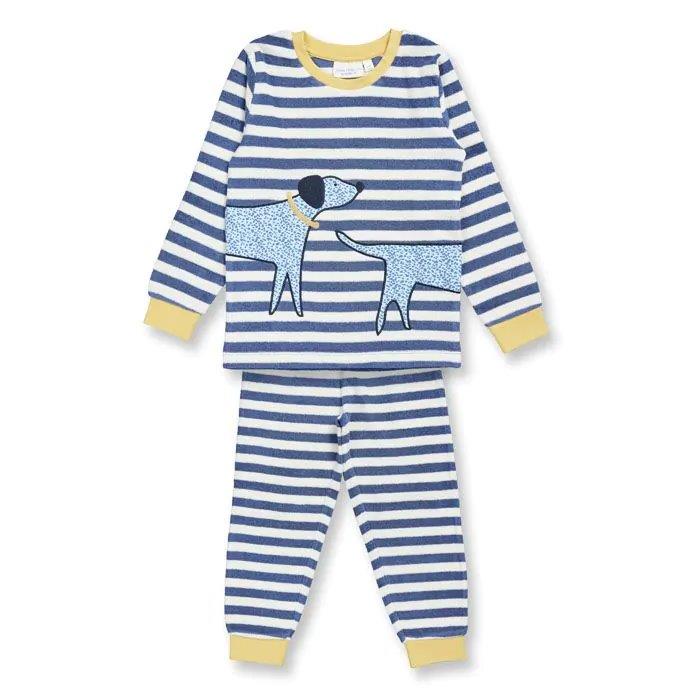 Pijama Terry LONG JOHN RETRO Rayas Azul acero y Perro - Olokuti